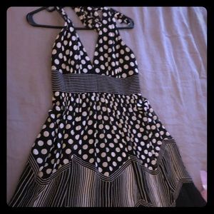 BCBG black and white polka dot halter dress